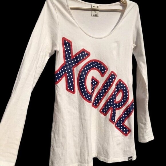 X-GIRL Long Sleeve Shirt White Logo Cotton T-Shirt Size M L & Tote Bag - Picture 7 of 8